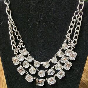 Premier Designs Silver Necklace with Crystal Details